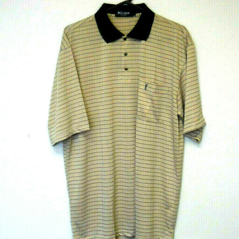 Yves Saint Laurent 100% Silk Striped Polo Shirt XL
